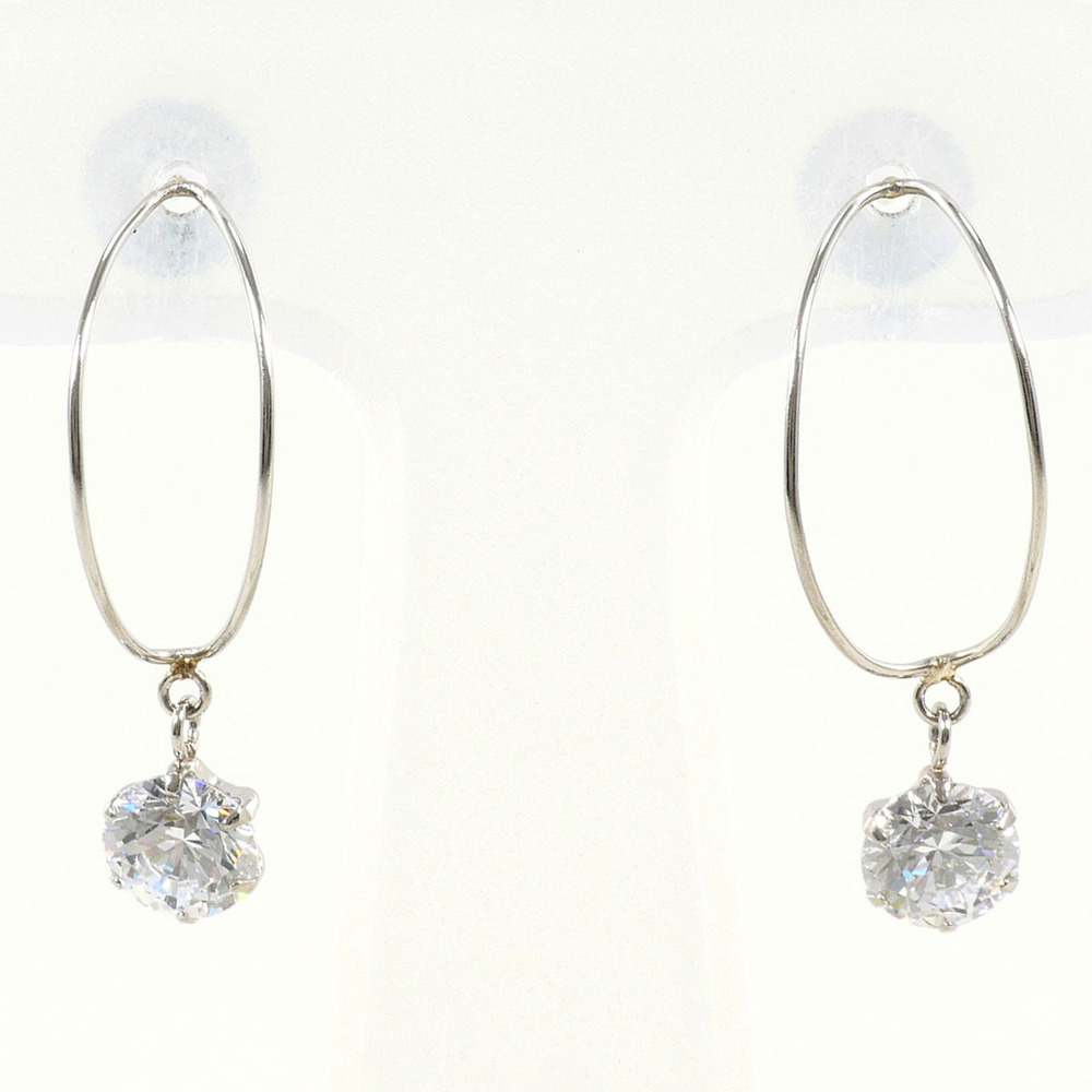 PT900 Platinum Earrings with Zirconia, Total Weight 1.1g, Jewelry